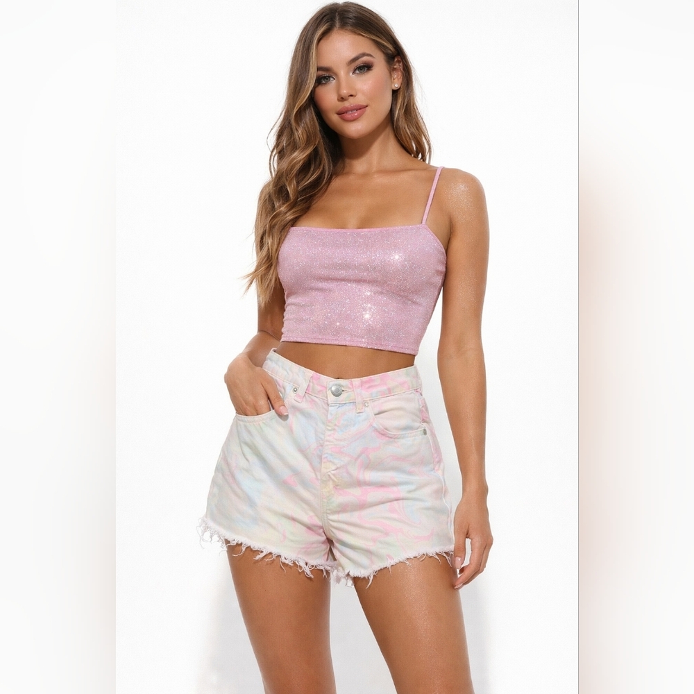 Zara Pastel Tie-Dye High Waist Women's Shorts - Pink, Blue, Yellow